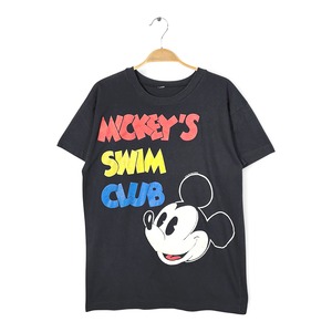80s ミッキーマウス ヴィンテージTシャツ ディズニーオフィシャル シングルステッチ MICKEY'S SWIM CLUB ブラック サイズM相当 古着 BB0785