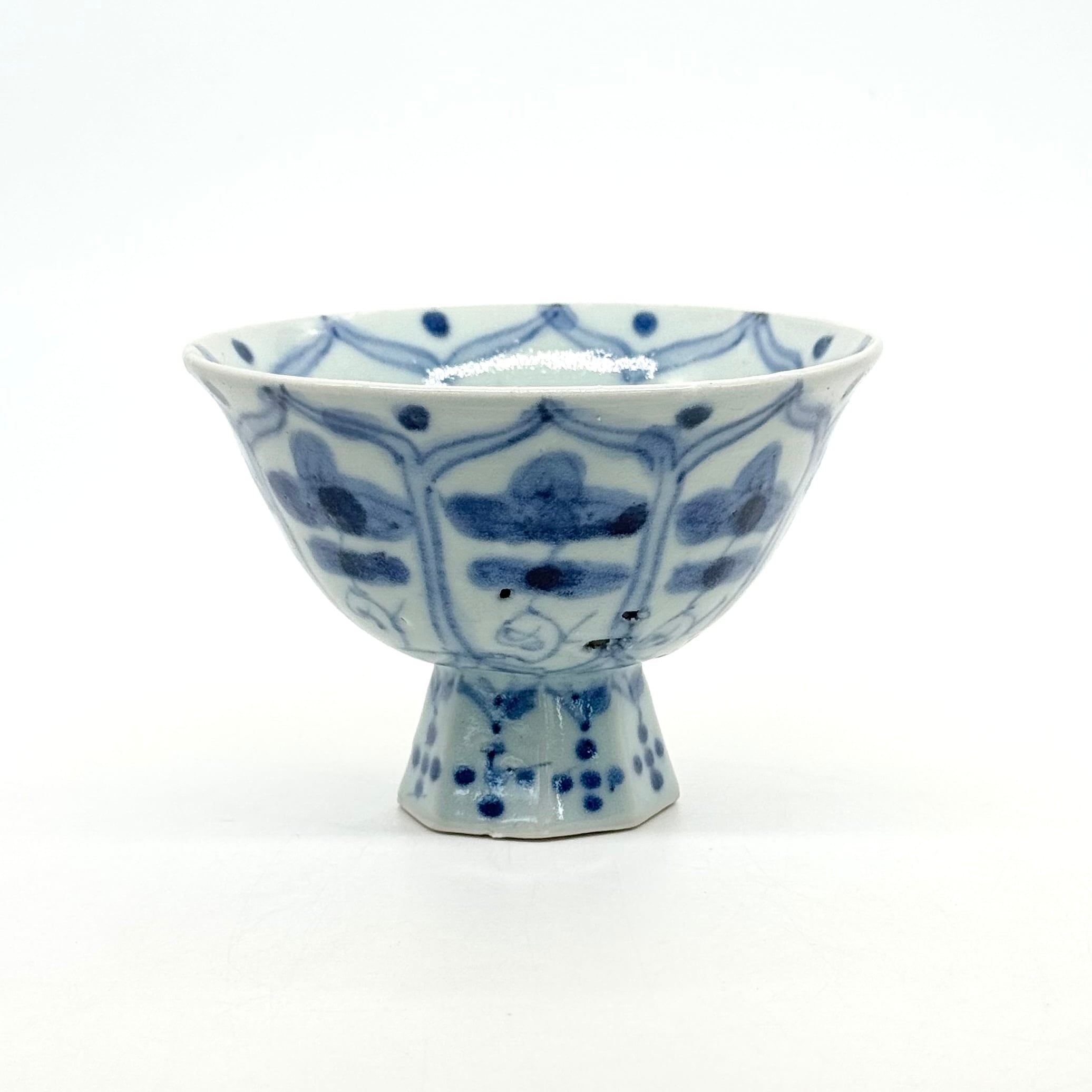 有田焼　藤太郎窯　高台鉢　染付飛魚柳文様　5客 八方花紋 高台小鉢《横田翔太郎》 | 24to3［西富陶磁器