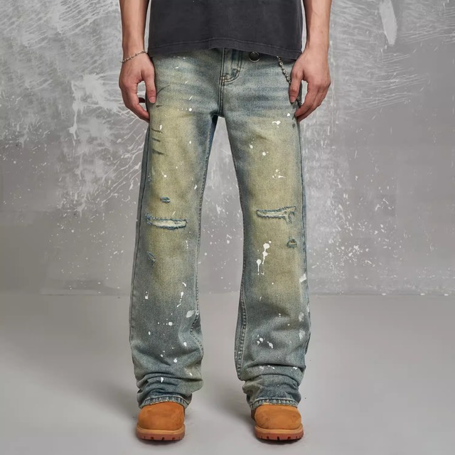 【DRIP5707】D/B Ink Splash Heavy Wash Denim