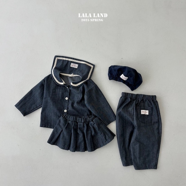 【即納】slub denim pleated skirt /lalaland
