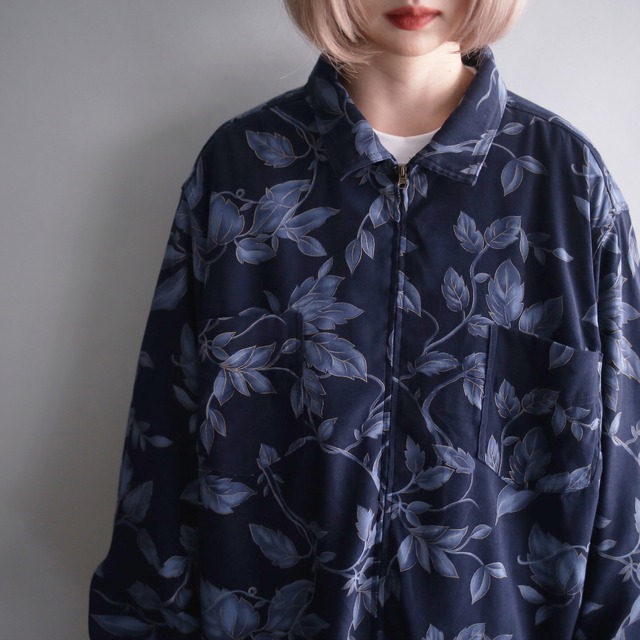 blue base reef art graphic zip-up jacket