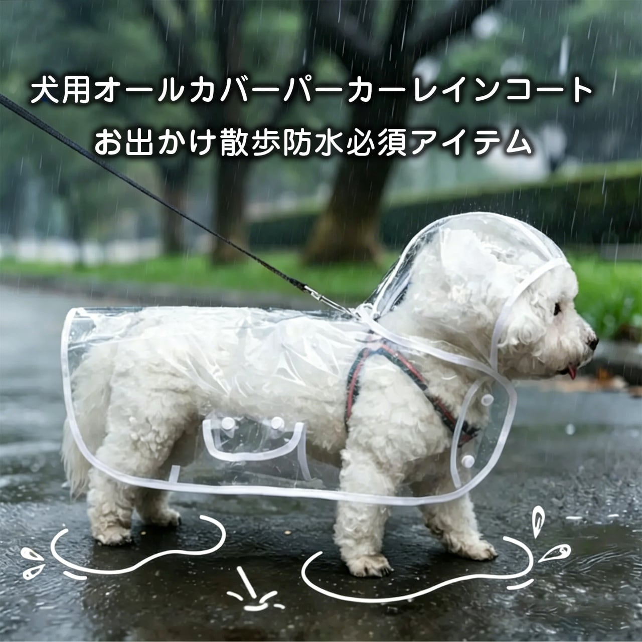 WQ51 .犬用全身フードレインコート | 春秋防水ウェア | 小型～大型犬