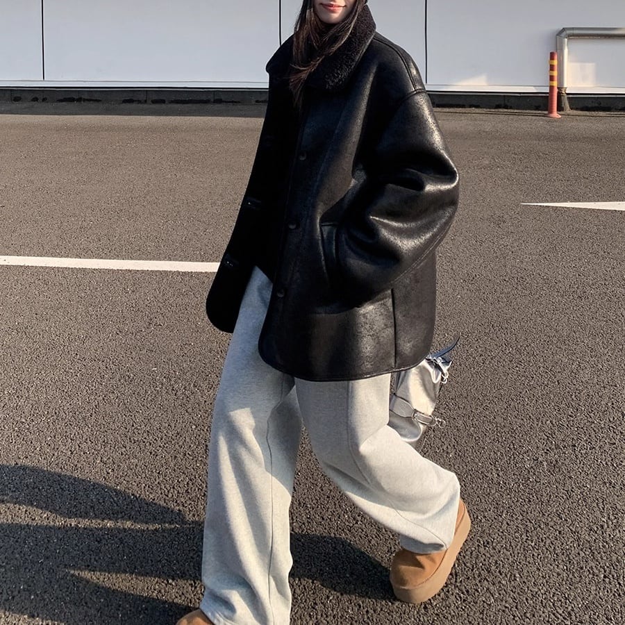 スタンドカラーフェイクレザージャケット 1color AOJ0023