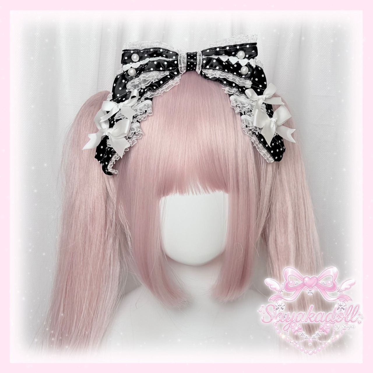 ♡【全6色】ドーリープリンセス パール＆ドットサテンリボン 2wayヘアクリップカチューシャ pink ♡