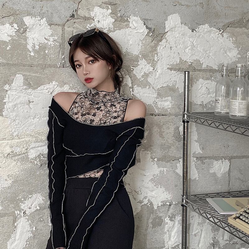 ライトマチュアスタイルウエスタンスタイル長袖ニットトップツーピースベストレディース2020年秋新作ファッション気質スーツ ブラックストロベリース10966589926