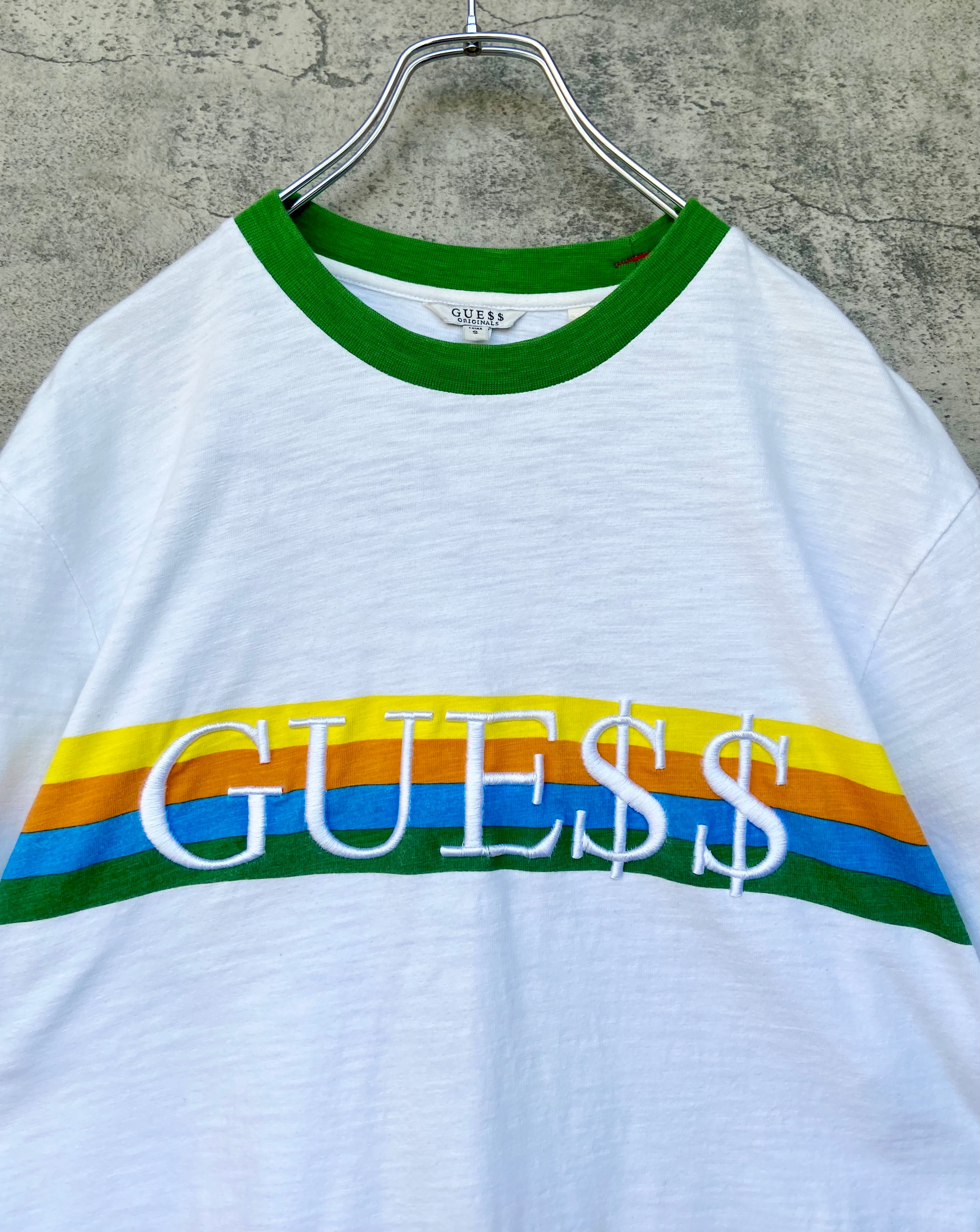 GUESS/ゲス ASAP ROCKYコラボ Tシャツ 白 刺繍 緑リンガー | 【古着