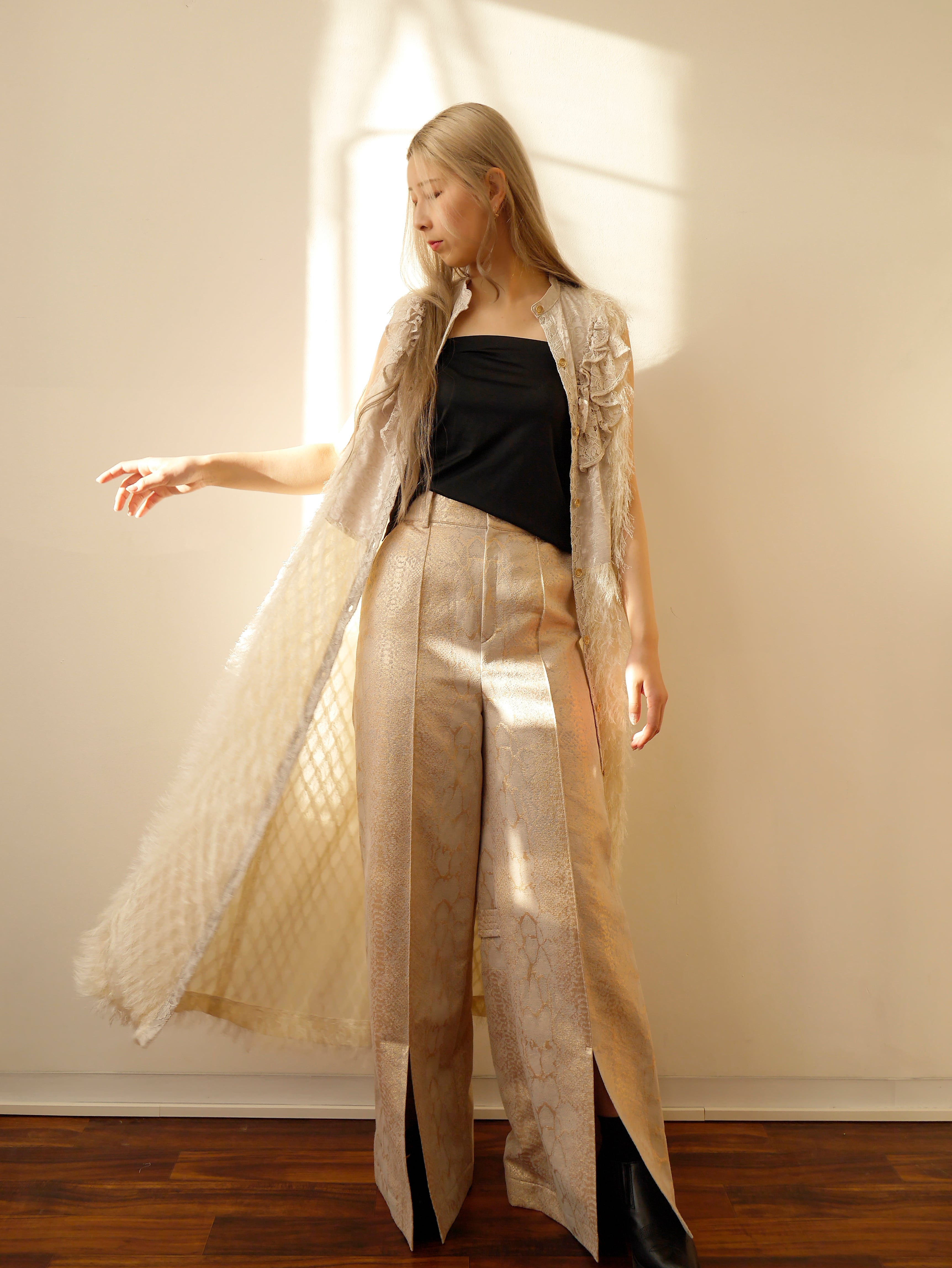 Jacquard Frill long shirts（全2色） | skpism®