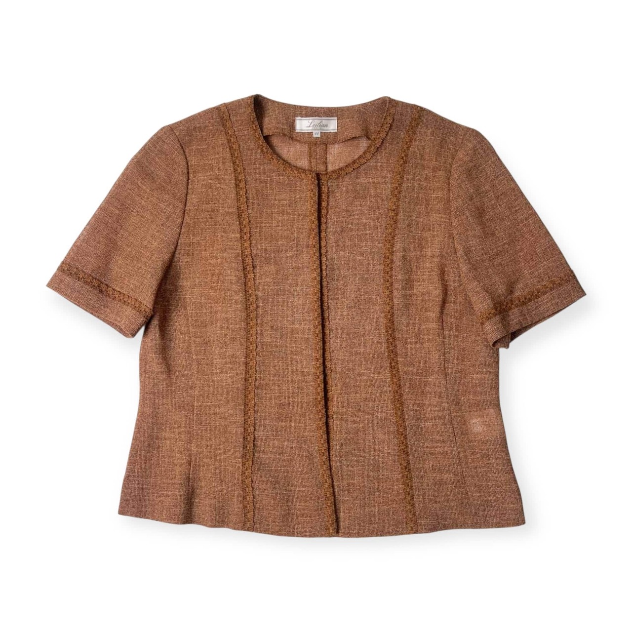 Leilian レリアン 比翼 シースルー 半袖シャツ ブラウス 11/ベージュ ブラウン系 レディース