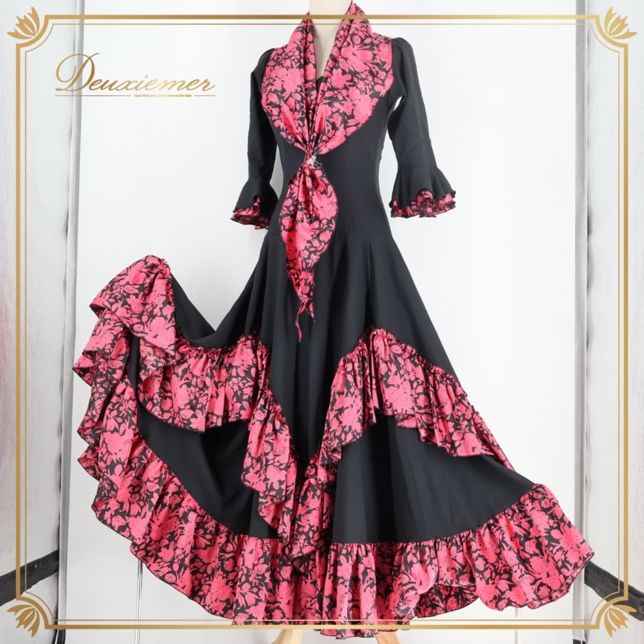フラメンコ 衣装 Tierra ティエラ ドレス ワンピース ブラック系 ピンク系 黒 ピンク 花柄 ボランテ フリル シージョ ダンス パーティ 発表会 レディース かわいい ステージ おしゃれ