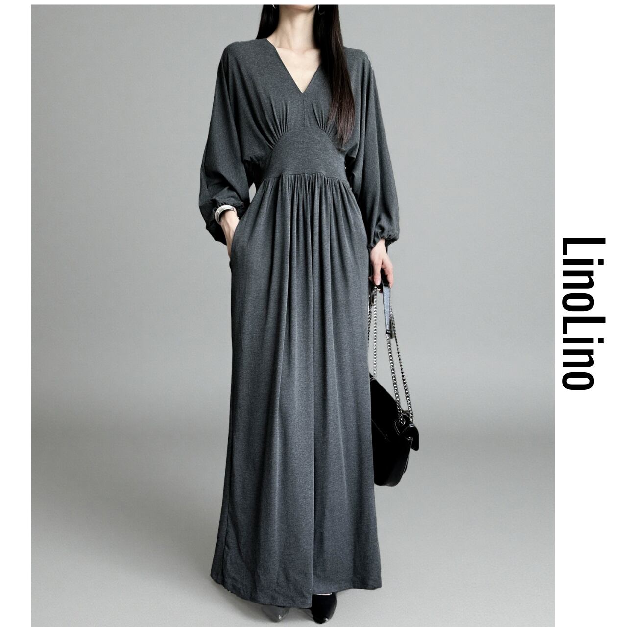 long-sleeve maxi V-neck Onepierce L00693