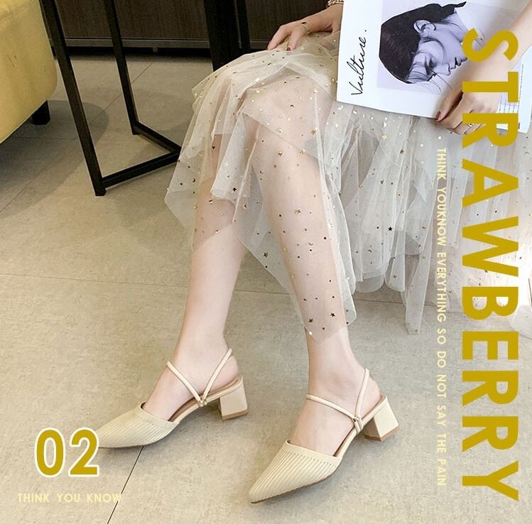 ポインテッド トゥ 5cm ヒール サンダル ミュール ママ 学生 OL 通勤