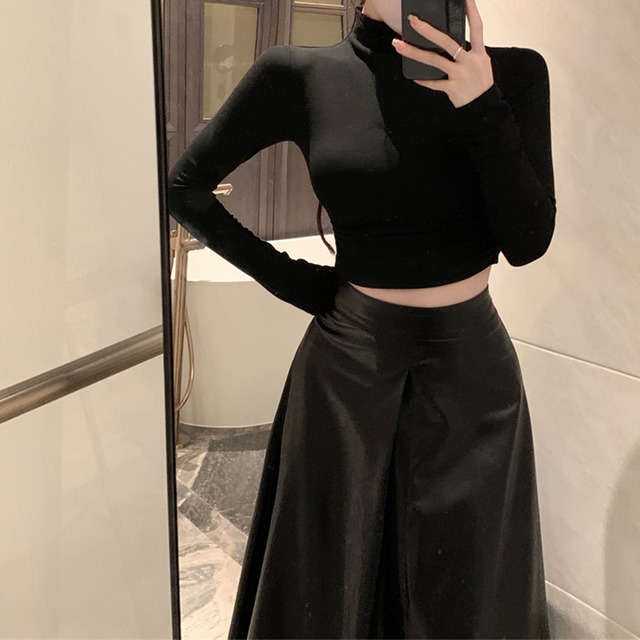 eco leather long skirt　10467