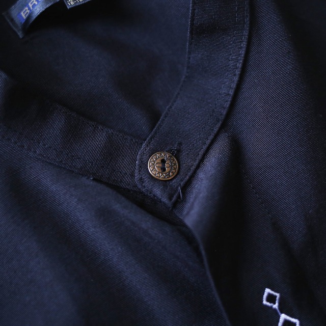 "刺繍" black×silver geometry design loose silhouette fry-front band collar shirt