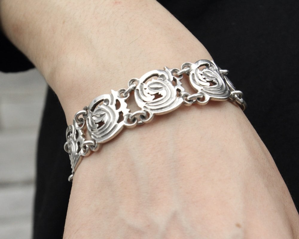 Vintage Heavy Silver Bracelet [TAXCO MEXICO 1960s- 980SILVER] Sea