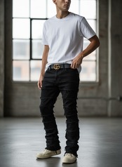 脚長設計｜ブラックヴィンテージデニム(D00005)