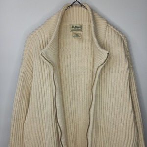 エルエルビーン　フルジップ　コットンニット　セーター　厚手　無地　白