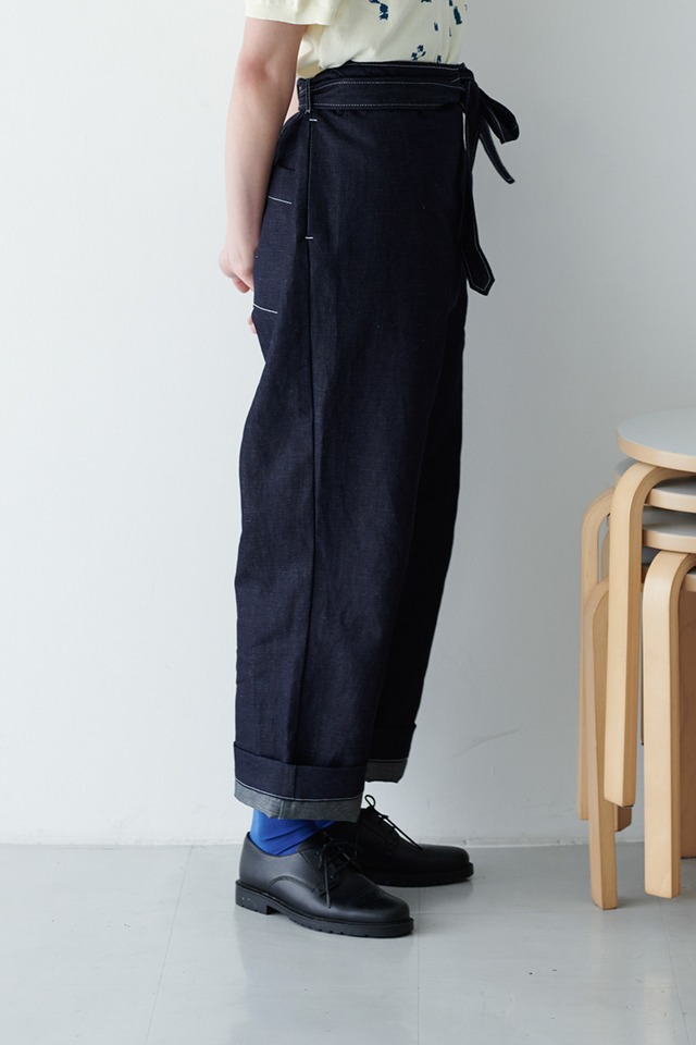 linen denim ラップパンツ(インディゴ)