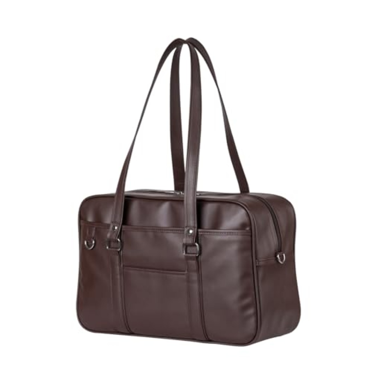 [YOBLUELO] スクールバッグ 革 スクバ 合皮 女子 高校生 大容量 肩紐長い イヤホンマークなし 茶色 黒 背負える (茶色)