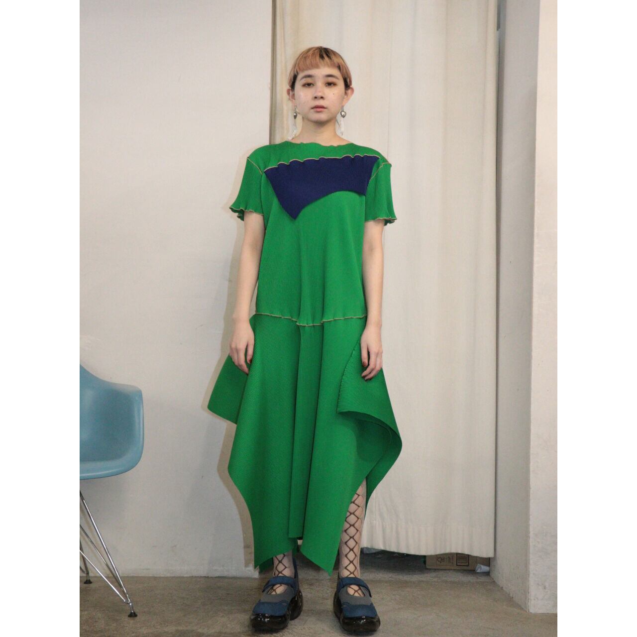 kotohayokozawa Short sleeve dress (GREEN) TD23S-PD03 | IAAAM kotohayokozawa Short sleeve dress (GREEN) TD23S-PD03 | IAAAM