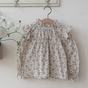 秋花柄フリルブラウス2色