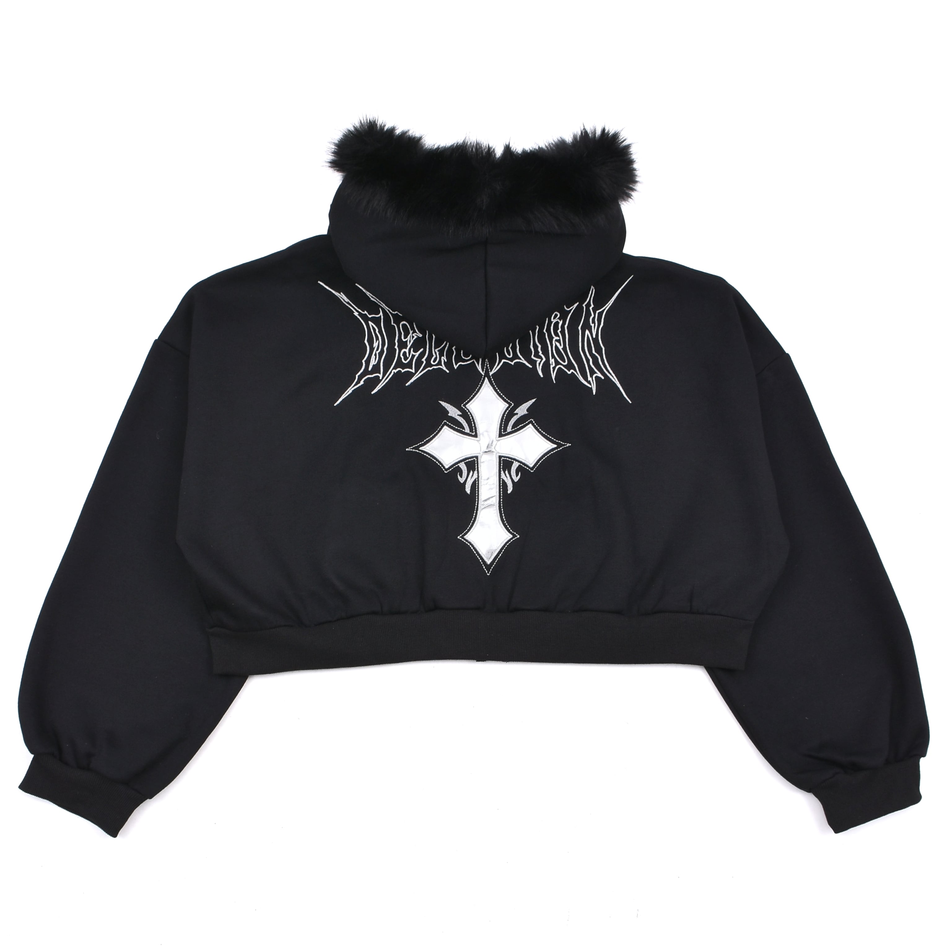 1/3新着】ショート丈 メタルクロスフードファーZIPパーカー(裏起毛