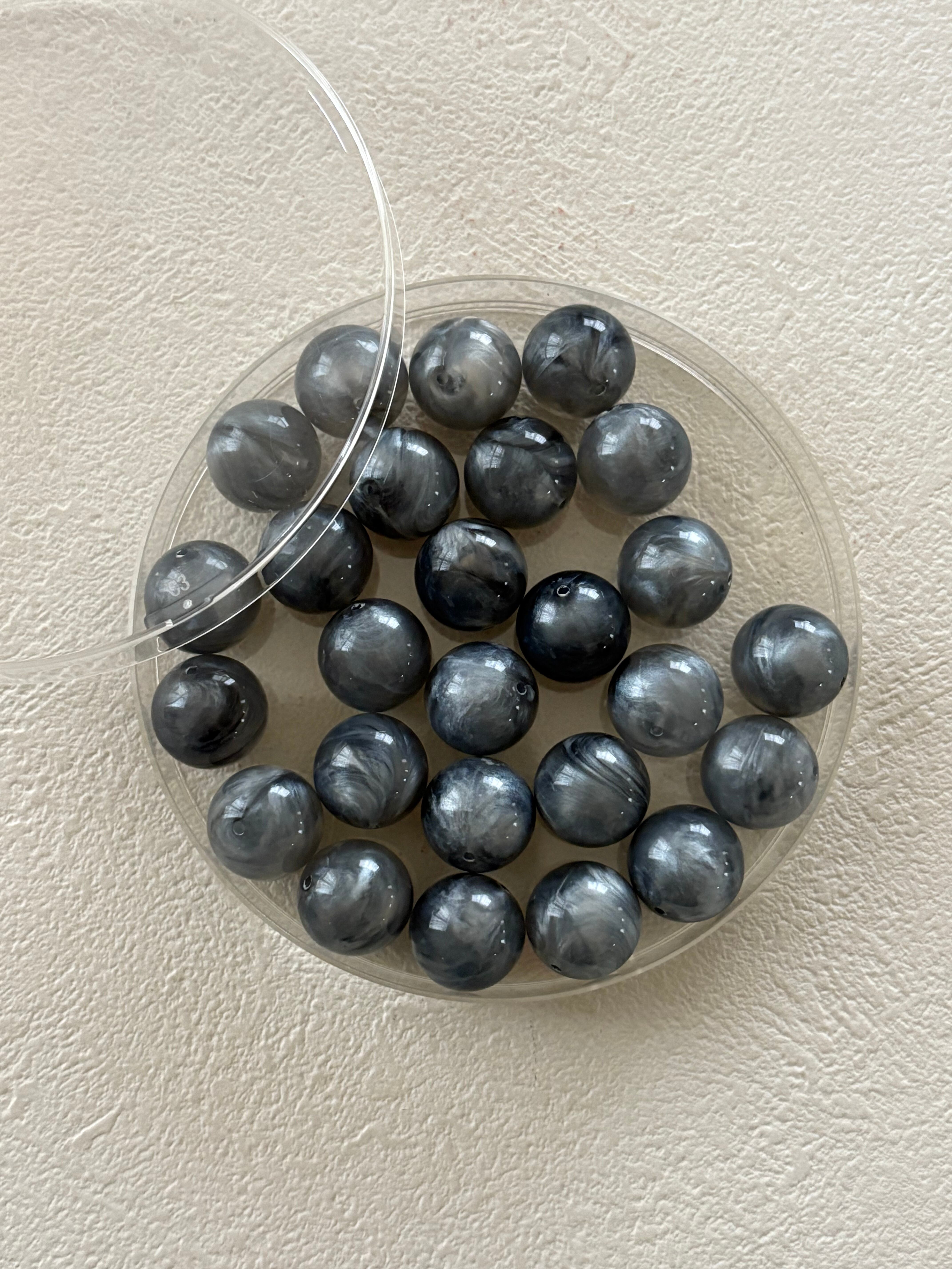 西ドイツVintage ルーサイト マーブルビーズ 13mm グレー 6個セット デッドストック アクセサリーパーツ