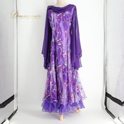 社交ダンス 衣装 un×ll アンツー ドレス ワンピース パープル系 花 花柄 ラメ 華やか 紫 鮮やか 上品 かわいい レディースゴージャス ダンス衣装 イベント ステージ パーティー 煌びやか おしゃれ レース 透け感シルバー系