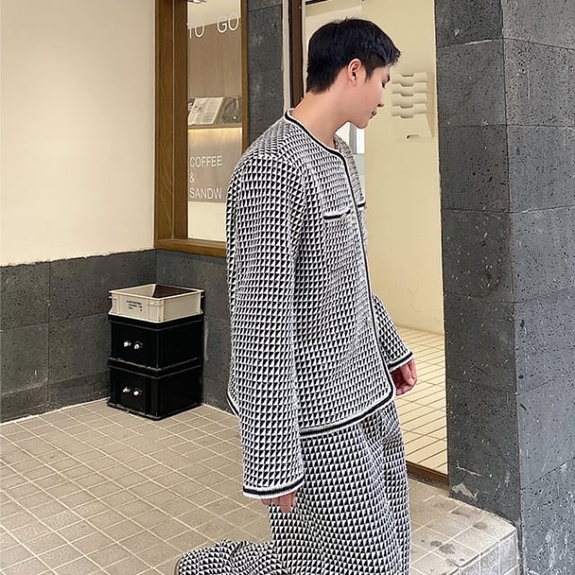 予約販売】メンズ セットアップ スーツ ノーカラー モノトーン