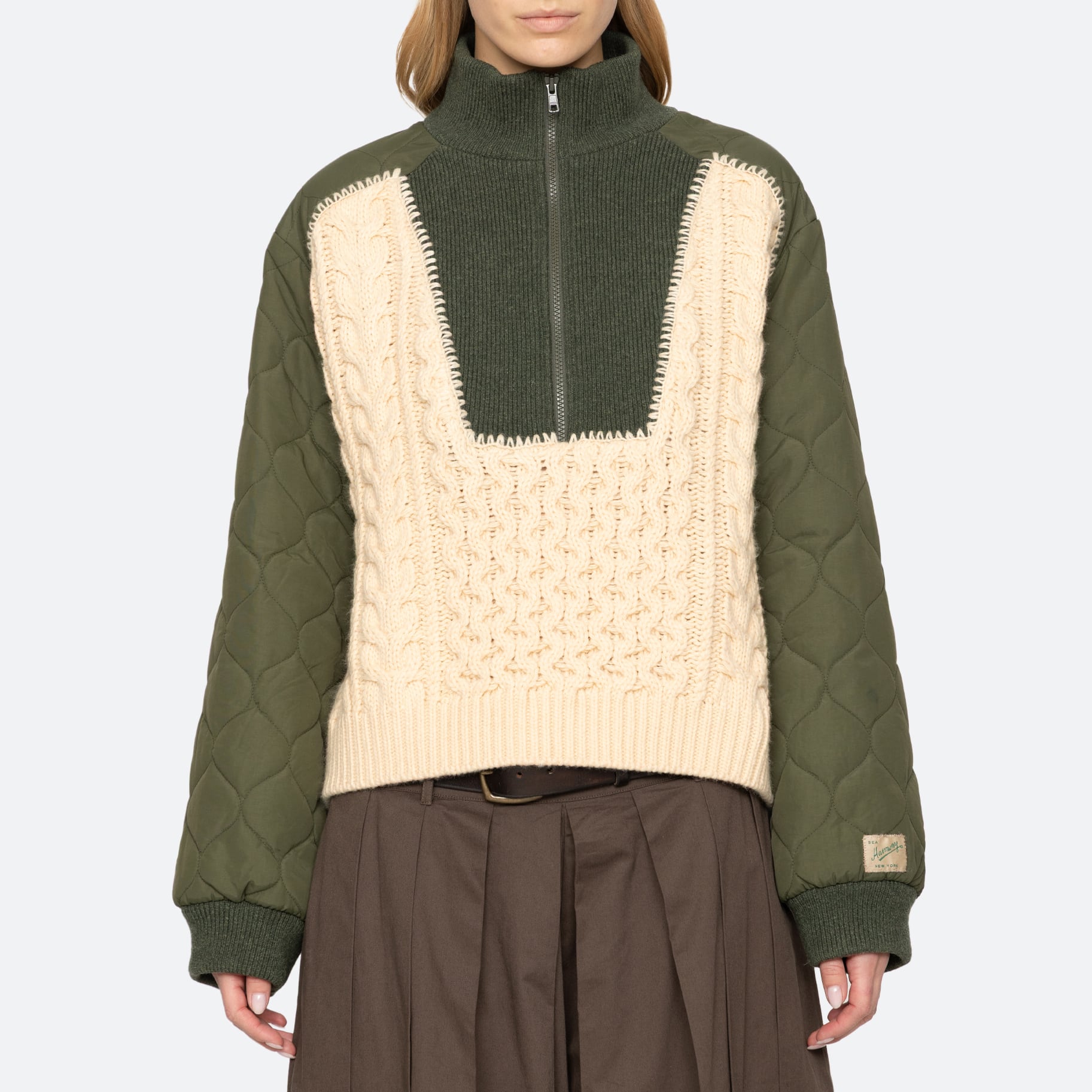 SEA NY ALLEN CABLE HALF ZIP COMBO PULLOVER ARMY