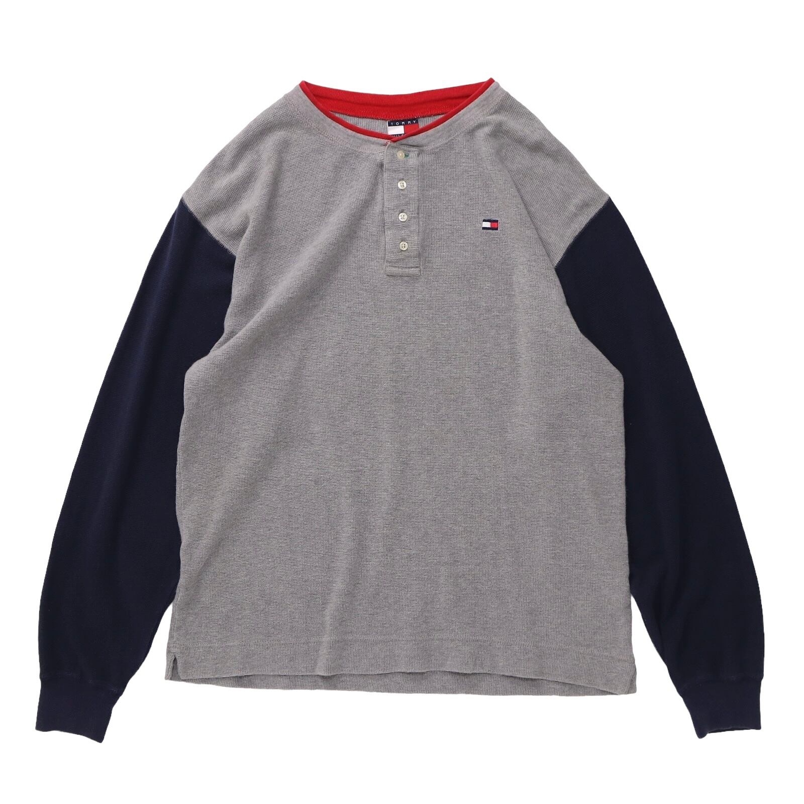 90s TOMMY HILFIGER ヘンリーネック ワッフル長袖Tシャツ カットソー