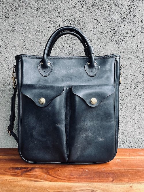 KLW Kyotani Leather Works　LB-01-BLK-BRI （ダブルフラップ トートバッグ）　鞄　Bag　高級ブライドルレザー　hand sewing