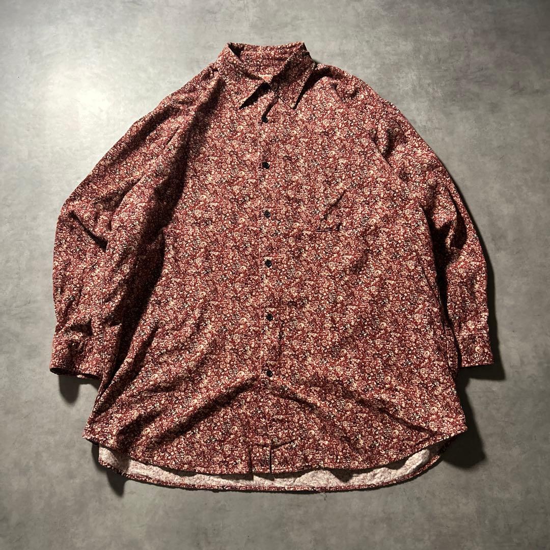 ヴィンテージ 総柄 レッド 幾何学 模様 レトロ アートパターン シャツ