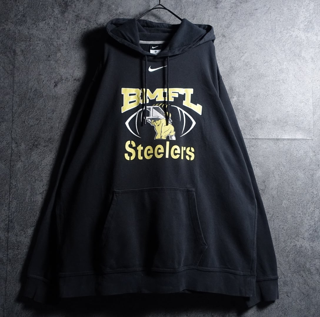 00s “NIKE” Black Center Swoosh Embroidery & Stleelers Print Design Parka