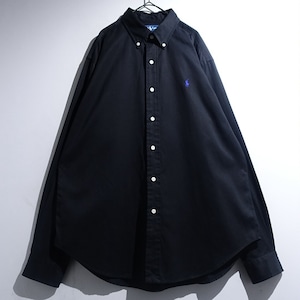 90s "Ralph Lauren" Black Logo Design Silk & Cotton BD Shirt