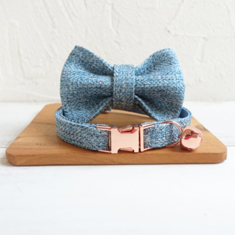 おなまえ猫首輪【ブルー×ツイード】