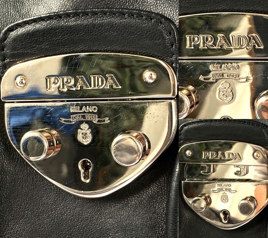 PRADA プラダ オールレザー ラムレザー バックルプレート タッセル