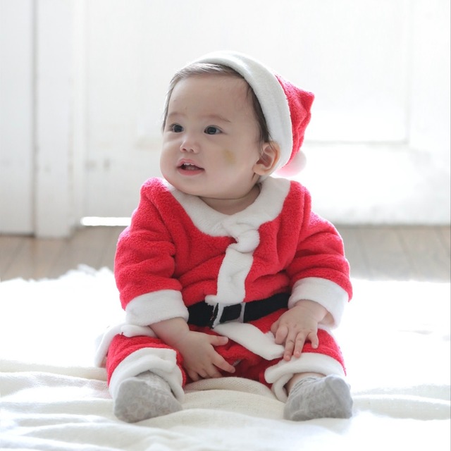 [60-90cm] 帽子付き サンタ ボア カバーオール