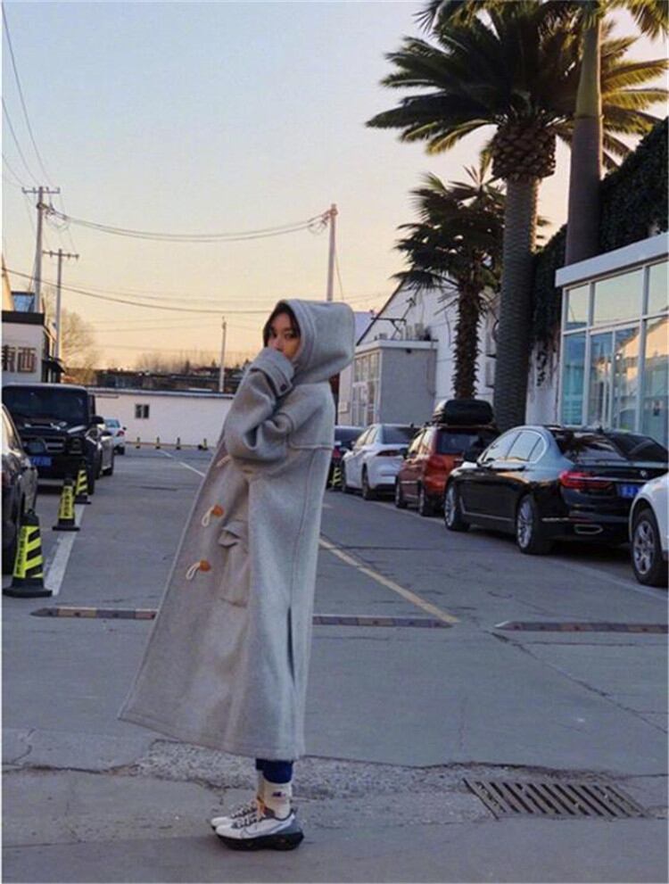 ラインを美しく演出!通勤する ダッフルコート ロングセクション フード付き 単体ボタン ゆったりする