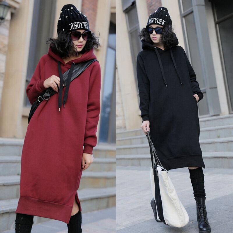 秋冬新作 パーカー ワンピース 大きいサイズ パーカー ワンピース レディース パーカー ワンピース ロング ロングパーカー ワンピース サイドスリット 長袖 オーバーサイズ ワンピース 膝丈 秋 冬 秋冬 秋冬物 秋服 冬服 ワインレッド ブラック 黒 グリーン パープル