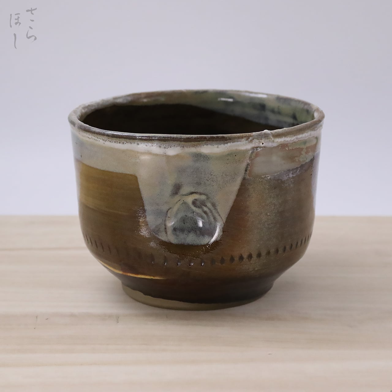 小鹿田焼　茶道具　茶器 小鹿田焼 小袋窯 抹茶碗 銘 鹿峰 白なだれ 口径約10.5cm 一点もの 陶器