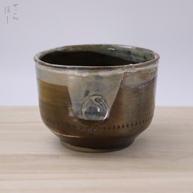 小鹿田焼 小袋窯 建水 銘:鹿峰 口径約14cm 一点もの 陶器 茶道具 民藝