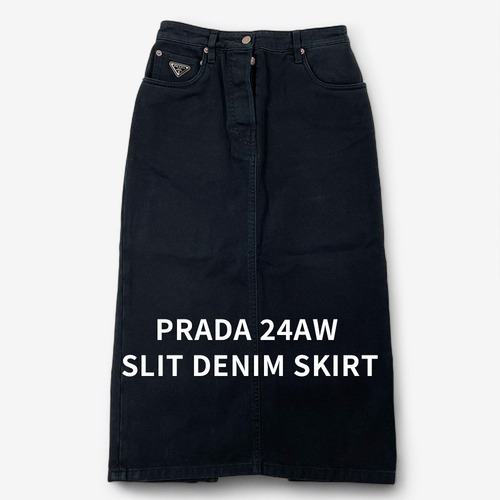 PRADA プラダ 24AW トライアングル ロゴ スリット デニム ストレート スカート ウォッシュ加工 三角タグ 現行モデル / J&NREUSE レディース スカート