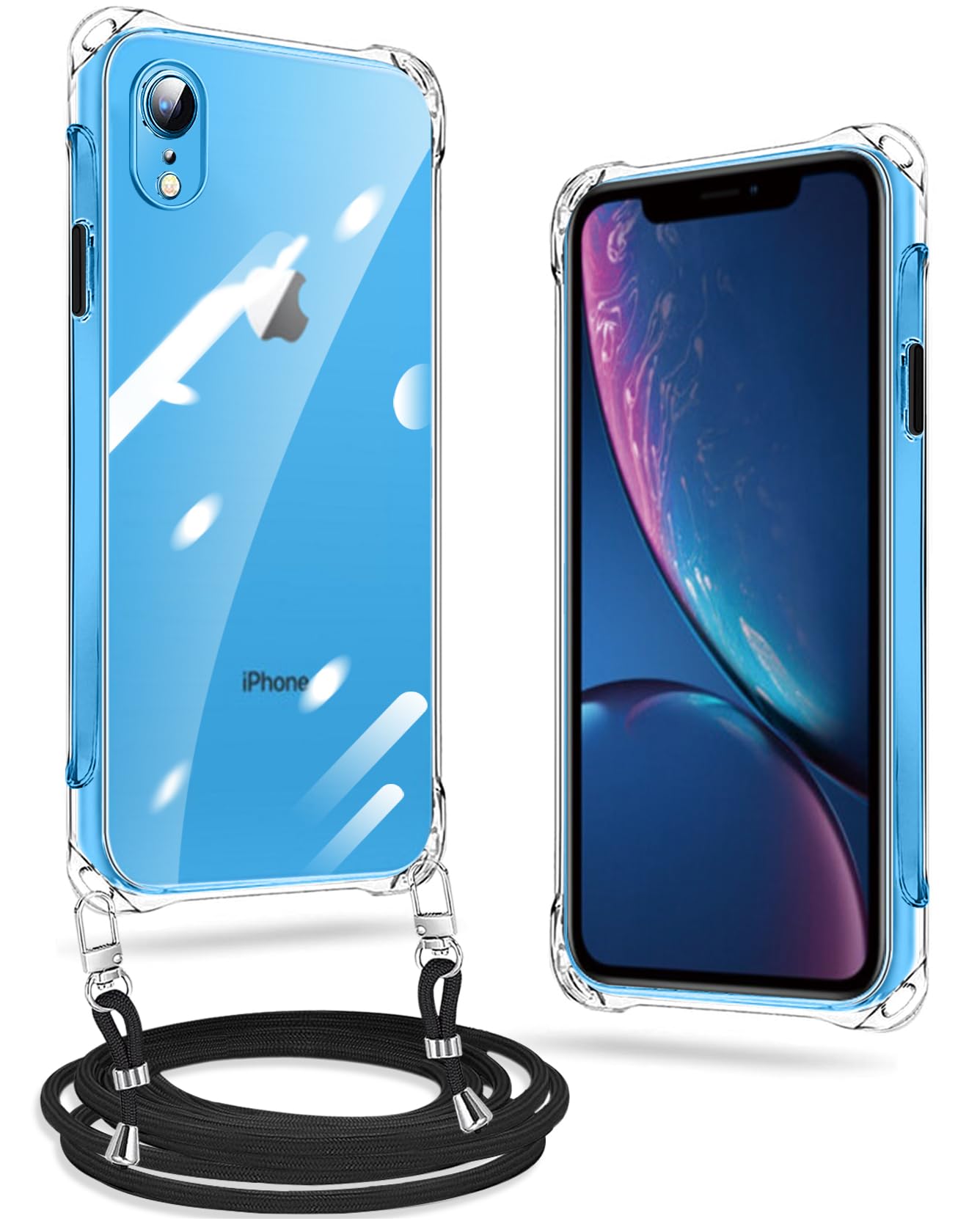 xiusiteli iPhone XR 用 ケース クリア ショルダー TPU 縄掛け 薄型 軽量