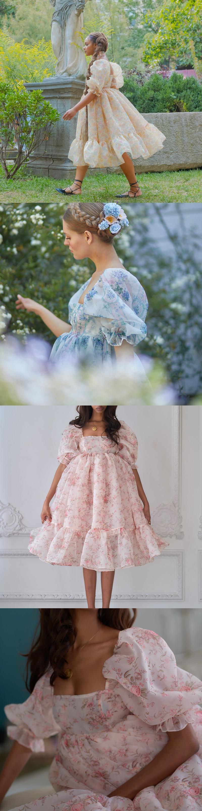 ルネッサンスガールフレンチパフドレス 90 年代のシックな女性花 ルネッサンスガールフレンチパフドレス 90 年代のシックな女性花