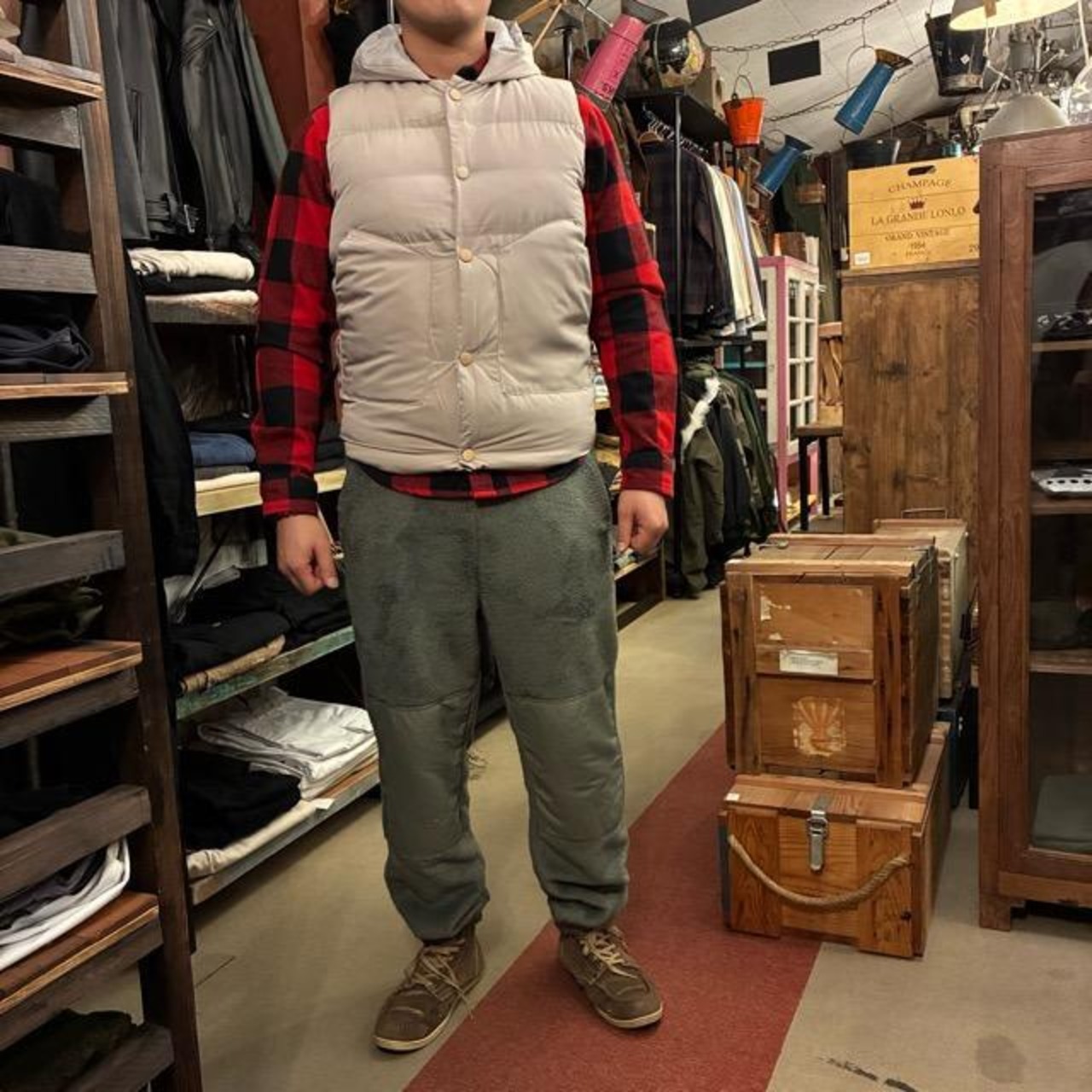 TOPANGA Men's Patch Button Hooded Vest Greige Quilting with hood Outer
