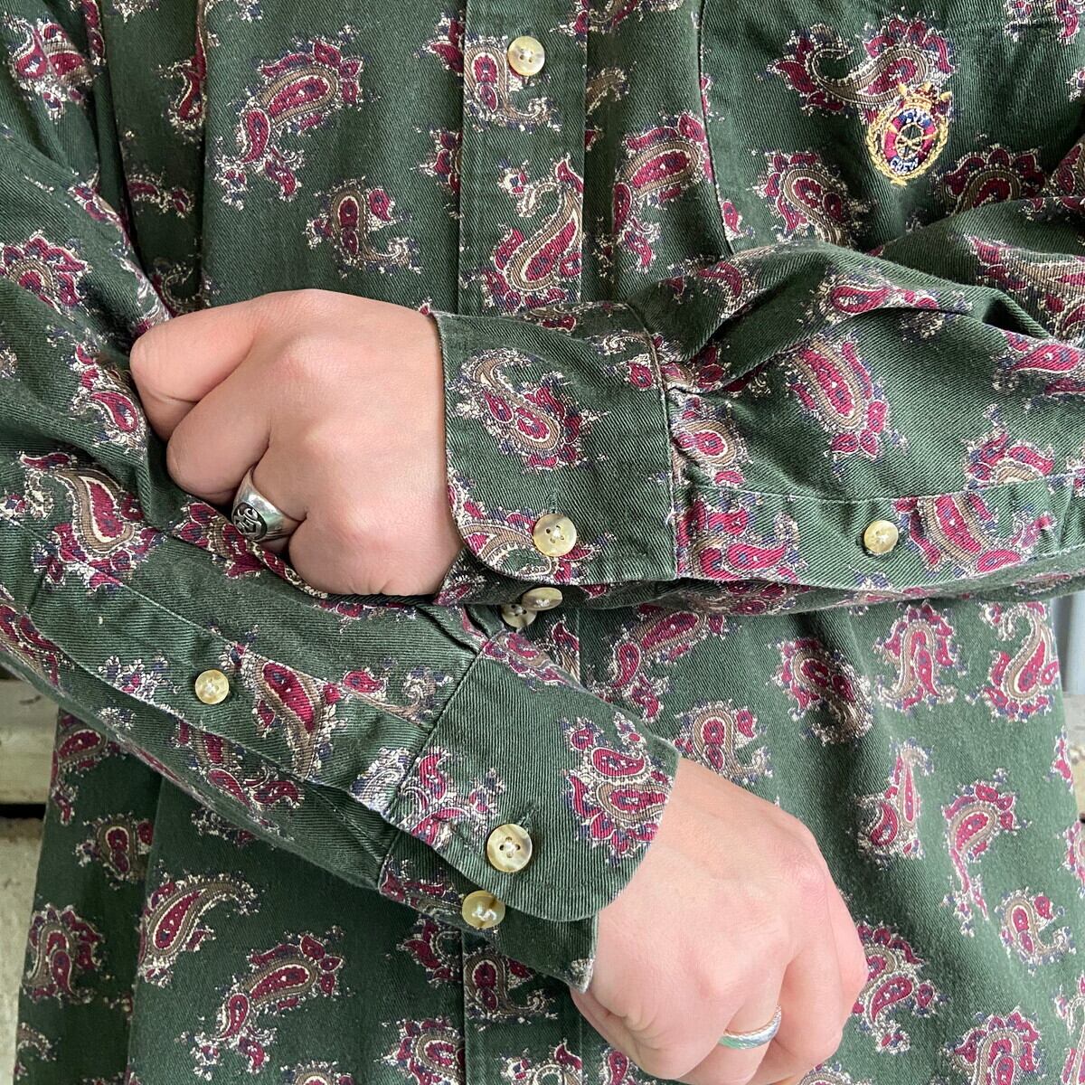 90年代 IVY CREW 長袖 ワンポイントロゴ 刺繍 ボタンダウンシャツ