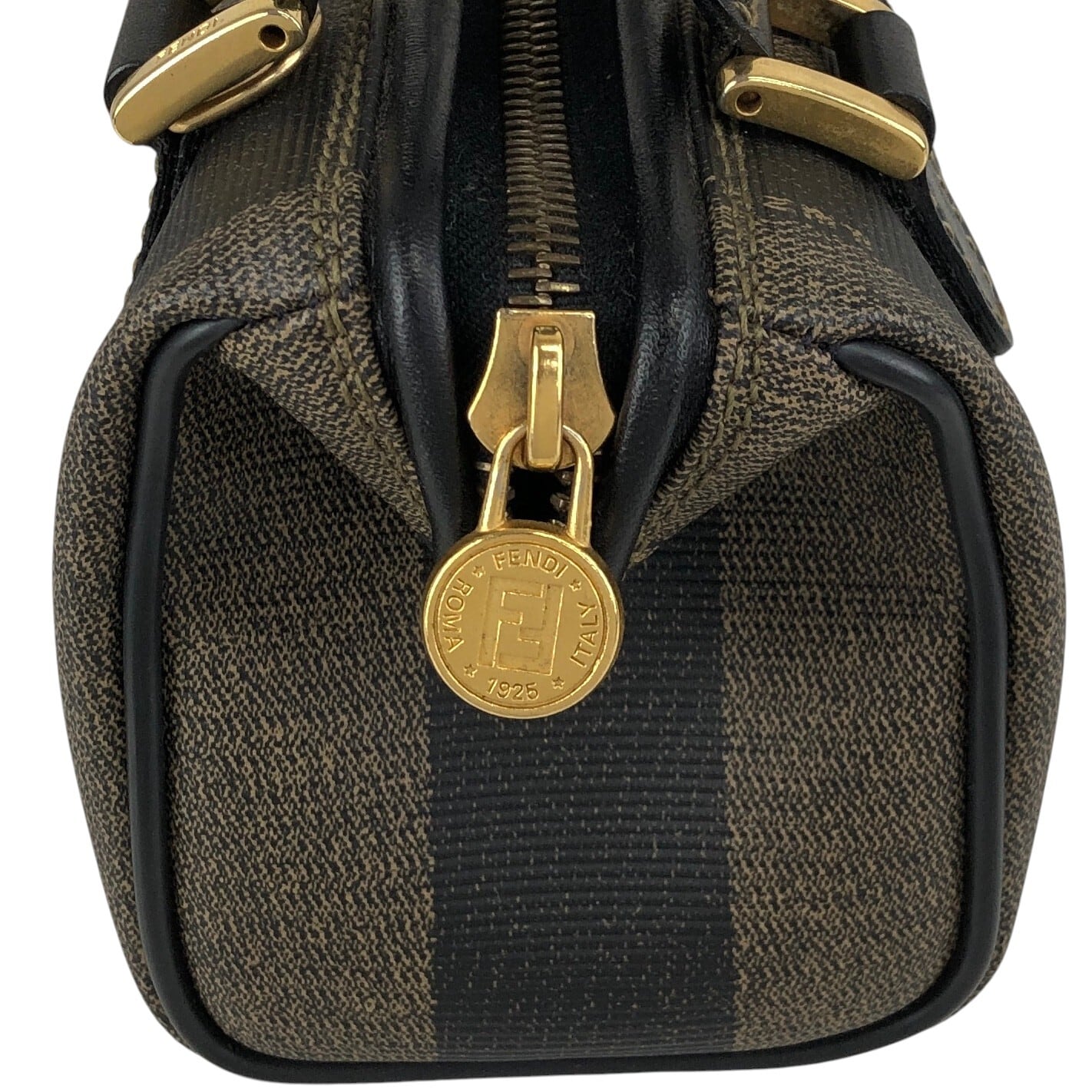 【美品】FENDI フェンディFF柄 2way ボストンバック PVC×レザー FENDI フェンディ ぺカン ショルダーバッグ ブラウン FFロゴ PVCレザー