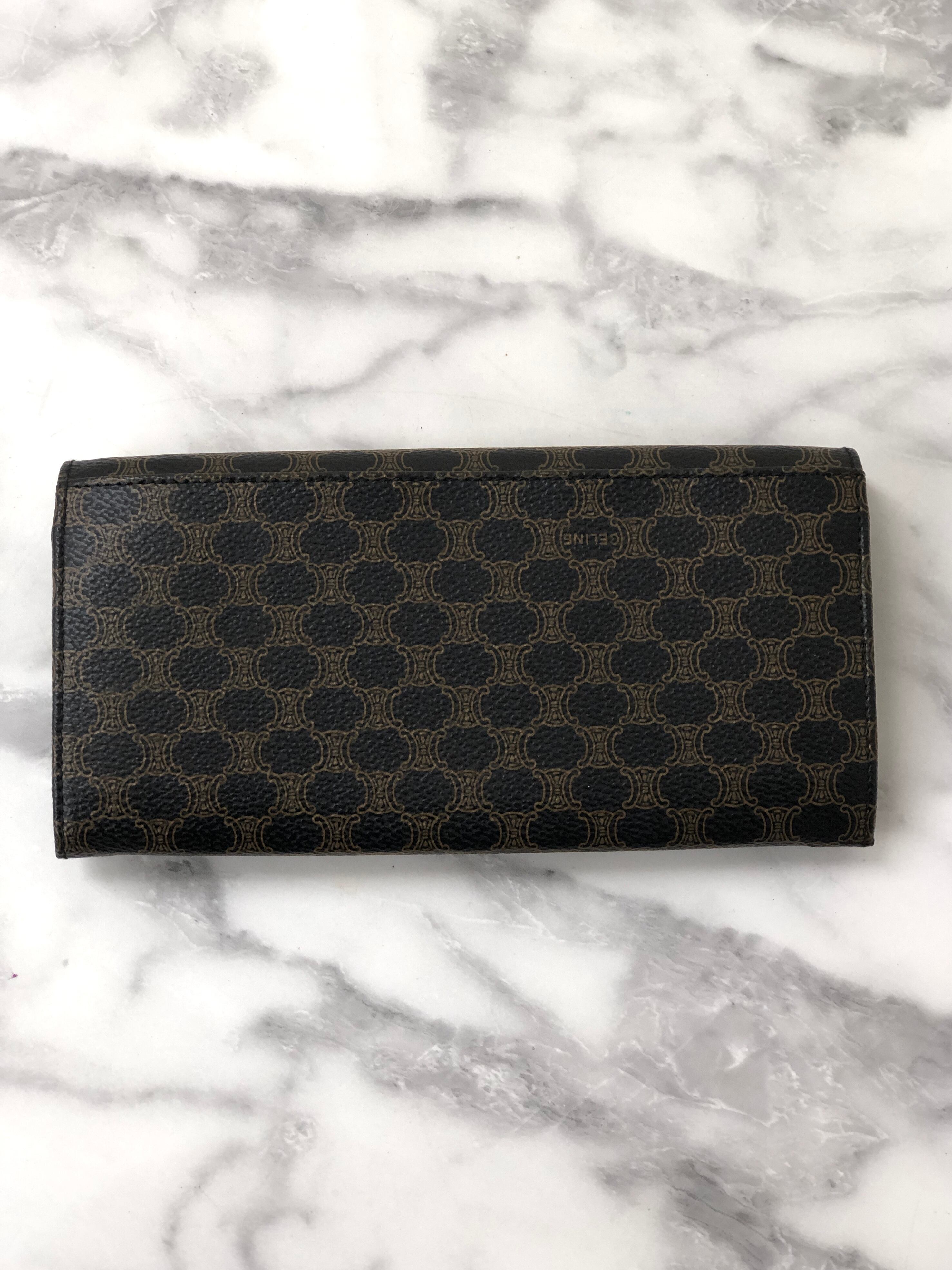 CELINE セリーヌ マカダム ブランドロゴ がま口 長財布 ブラック