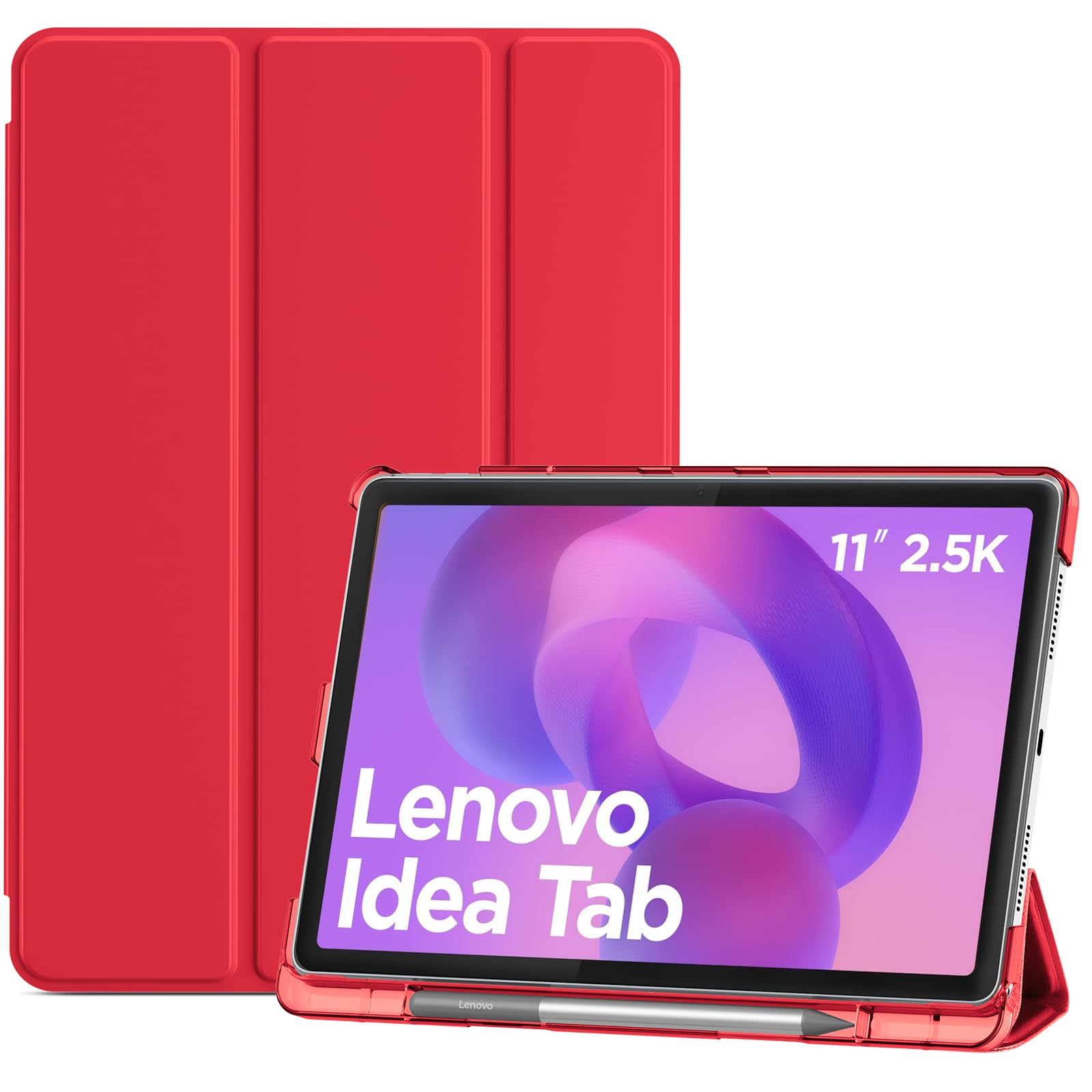 ProCase レノボ Lenovo Idea Tab 11インチ 専用ケース カバー 2025発売 保護 三段折り スマートカバー 薄型 スタンド付き ハードケース -レッド