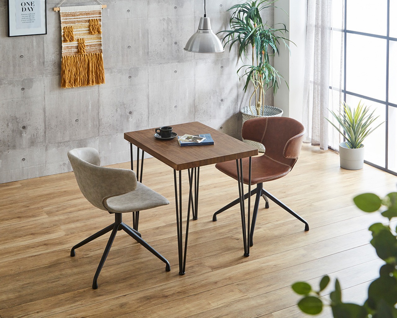 ヴィンテージレザー調ダイニングチェア２脚 75cm幅テーブル 3点セット